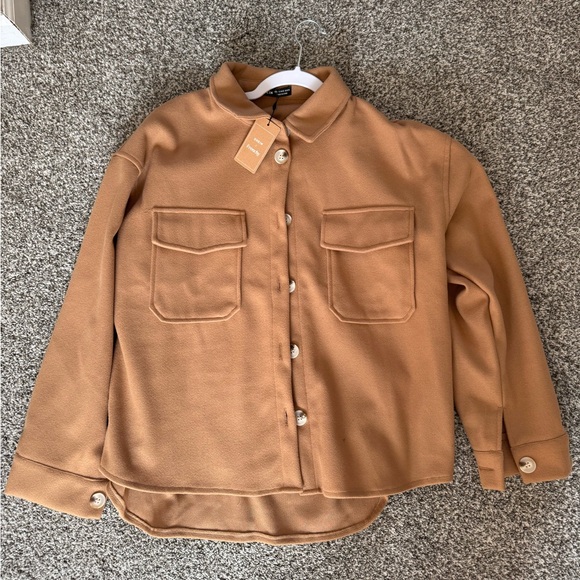 SHEIN Frenchy Flap Pocket High Low Hem Overcoat In Fall/Winter Brown - Picture 5 of 6